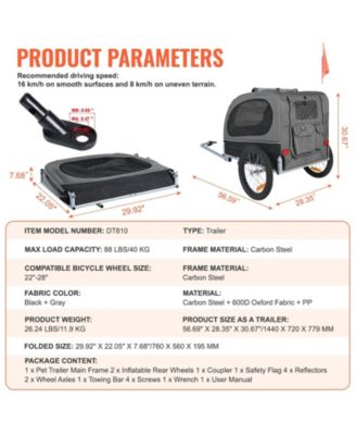 Foldable Pet Bike Trailer with Universal Coupler, Holds up to 88 lbs., Black & Gray