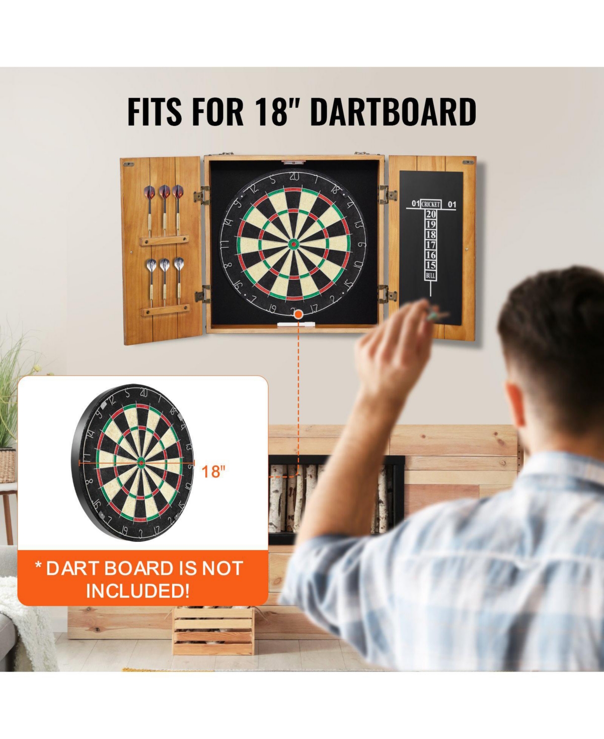 Sugift Dartboard Cabinet Solid Wood Hideaway Cabinet with Scoreboard (No Dartboard)