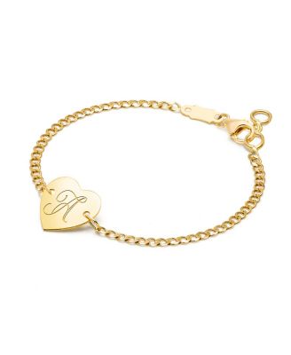 Children's 14K Gold Heart of Gold ID & Engraved Initial Girls' 6" Bracelet