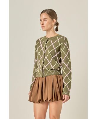 Women's Diamond Heart Pattern Knit Cardigan