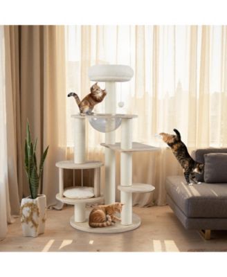 52'' Tall Wooden Cat Tree w/Condo Perch Space Capsule Scratching Posts