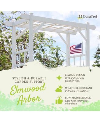 Dura-Trel Elmwood Arbor 57" x 84" PVC Outdoor Garden Arch Lattice Trellis, White