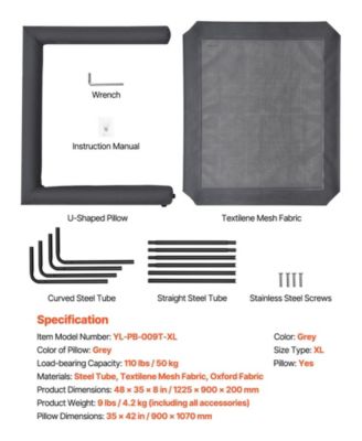 Steel Frame Portable Elevated Pet Cot with Washable Pillow, XL, Gray