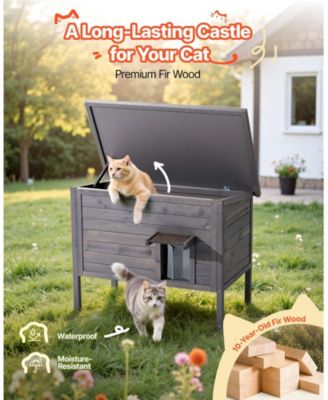 34" Heated & Insulated Wooden Outdoor Cat House