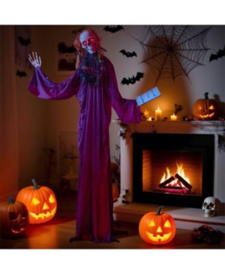 6 ft Halloween Animatronic Standing Girl Holding Book with Sound-Activated Light-up Eyes and Moving Arms & Head