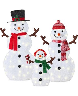 2D Lighted Snowman Family Set Outdoor Yard Decor w/ LED Lights