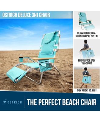 Deluxe 3N1 Lightweight Outdoor Beach Lounge Chair w/Footrest, Aqua