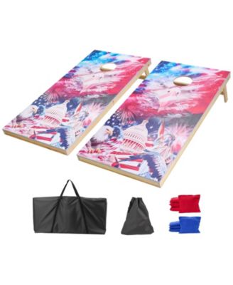 Cornhole Set 4x2 Ft Solid Wood Boards with Bean Bags and Carry Case