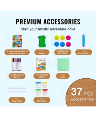 Kids Art Easel, 3-in-1 Wooden Double-Sided Easel with Whiteboard, Chalkboard, Paper Roll and Accessories