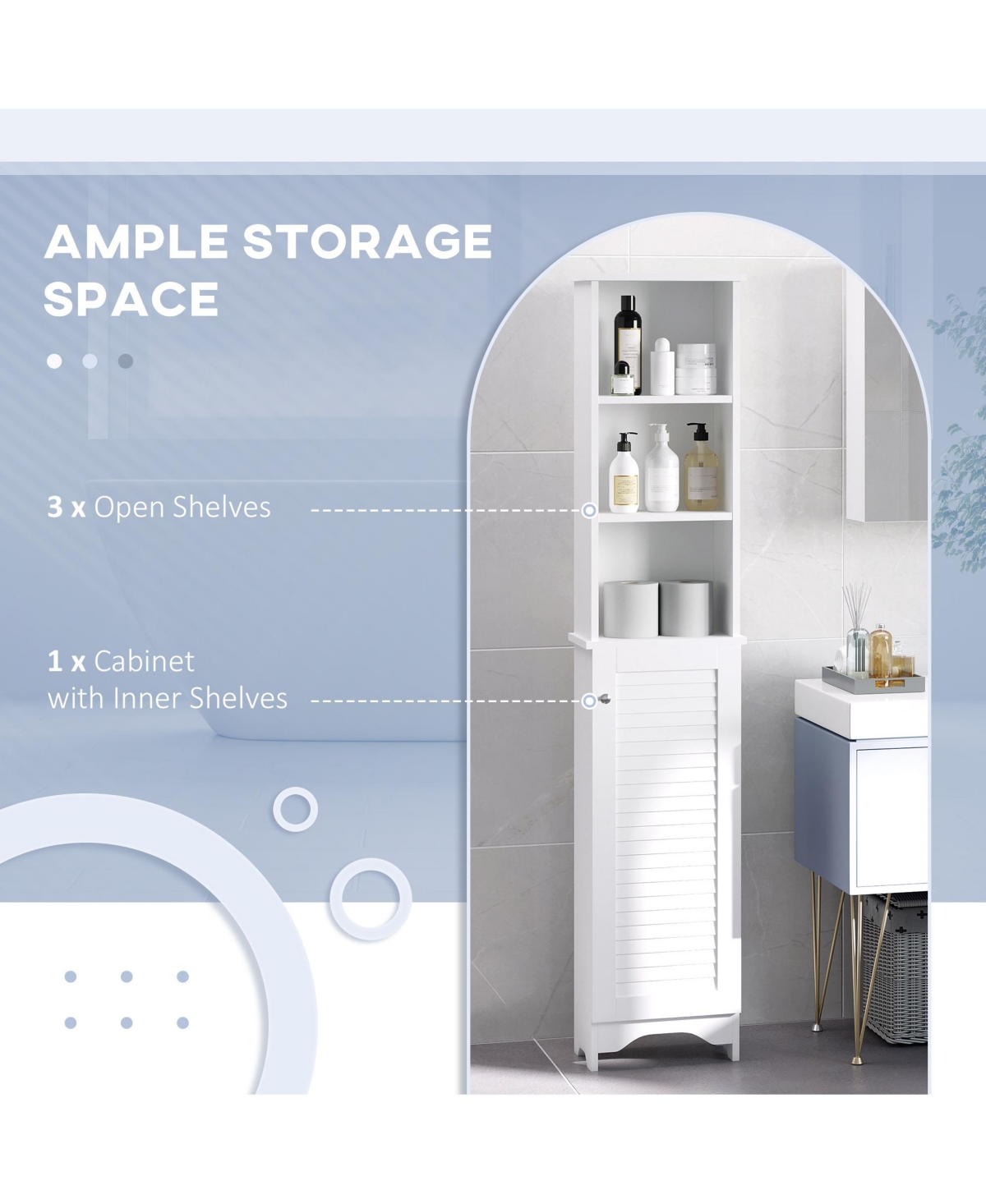 Homcom Bathroom Cabinet Cupboard Shelving Storage Unit w/ Door & 6 Shelves