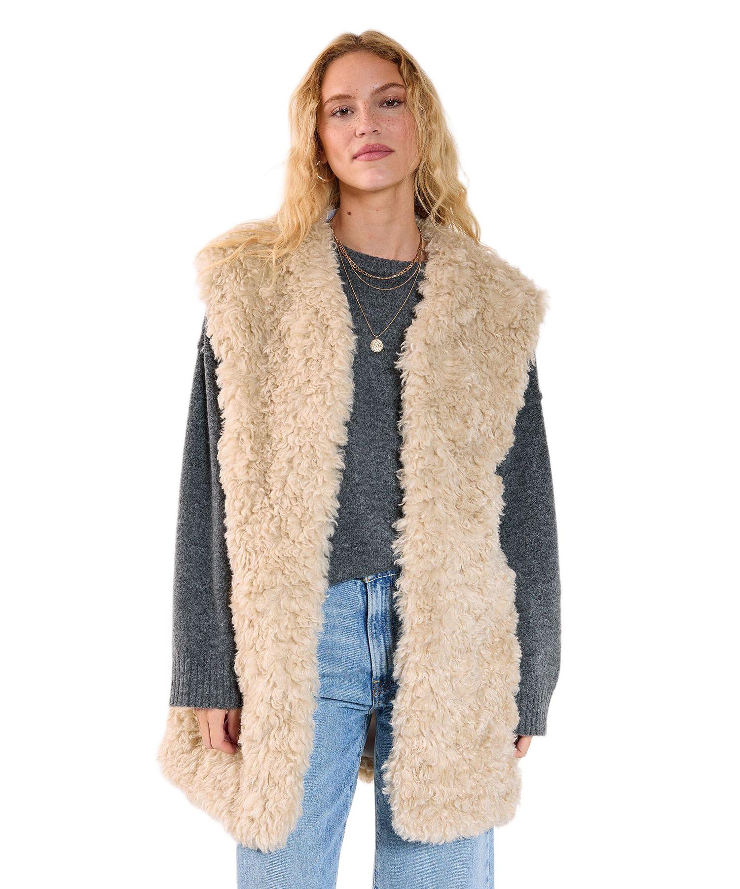 Women's Curly Faux Fur Borg Gilet