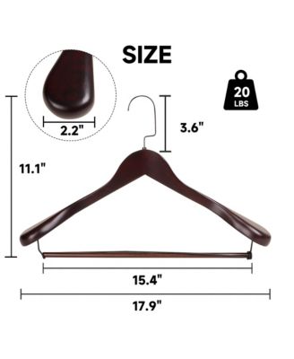 Premium Wide Shoulder Wooden Suit Hangers, Heavy-Duty Solid Wood Coat Hangers with Locking Pants Bar for Suits, Jackets, Shirts