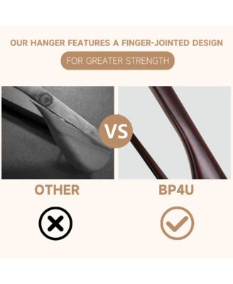 BP4U Premium Wide Shoulder Wooden Suit Hangers, Heavy-Duty Solid Wood Coat Hangers with Locking Pants Bar for Suits, Jackets, Shirts