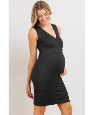 Maternity Sleeveless V Neck Wrap Fitted Nursing Dress