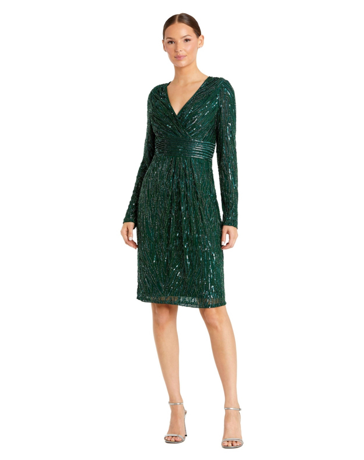 Mac Duggal Women's Long Sleeve Embellished Sequin Cocktail Dress