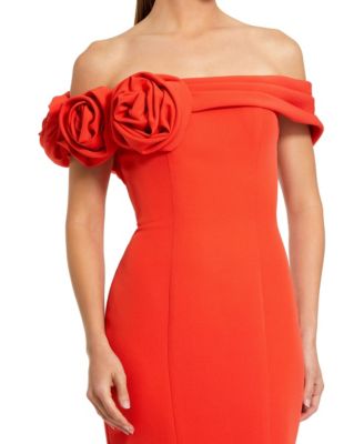 Women's 3D Floral Crepe Off The Shoulder Gown