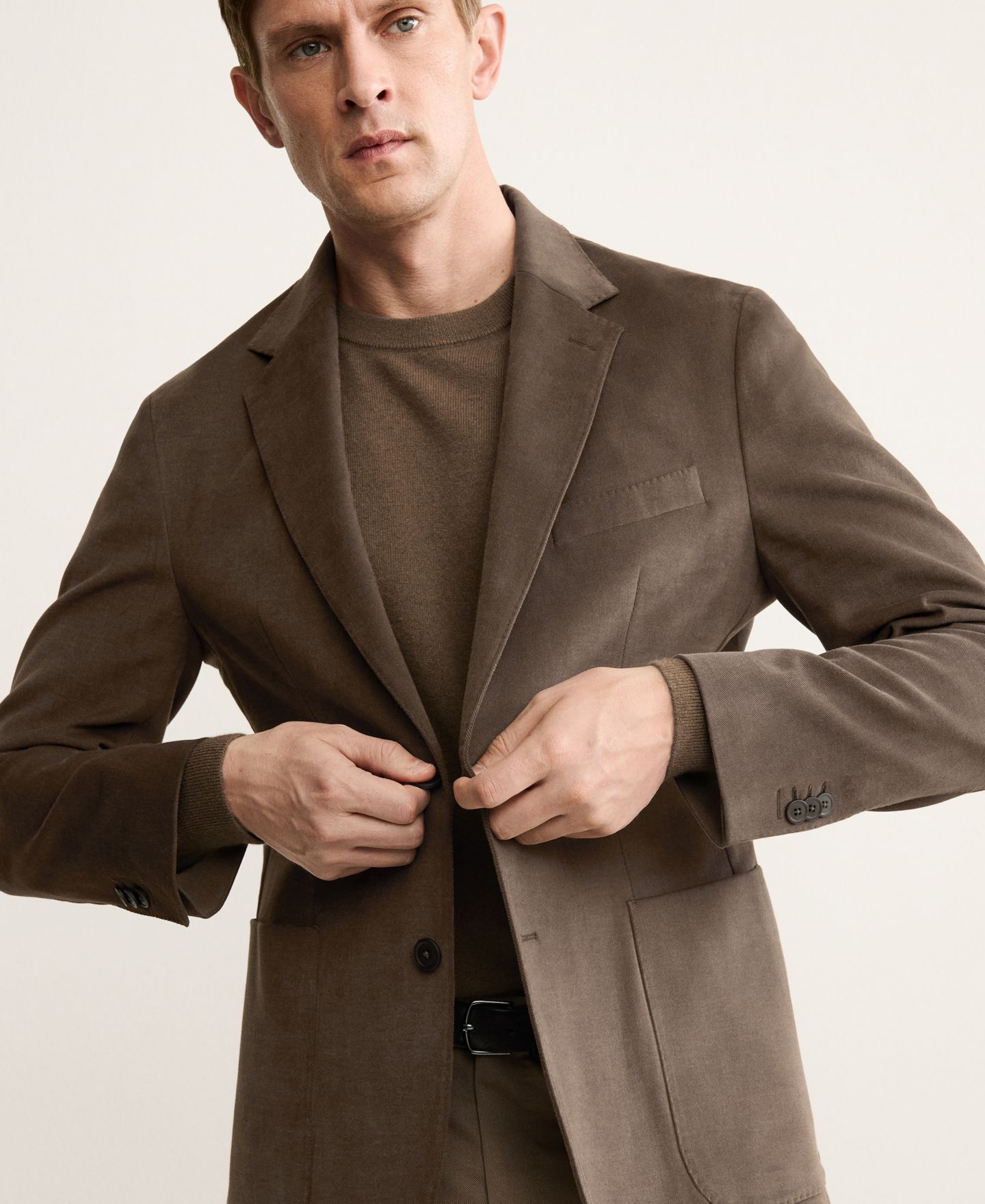 Мужской пиджак MANGO Structured Slim Fit Cotton Blazer, цвет: Карамельный — фото 4
