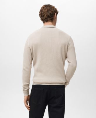 Men's Cotton-Blend Ribbed Polo Sweater