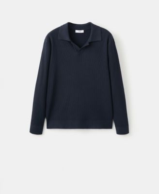Men's Cotton-Blend Ribbed Polo Sweater