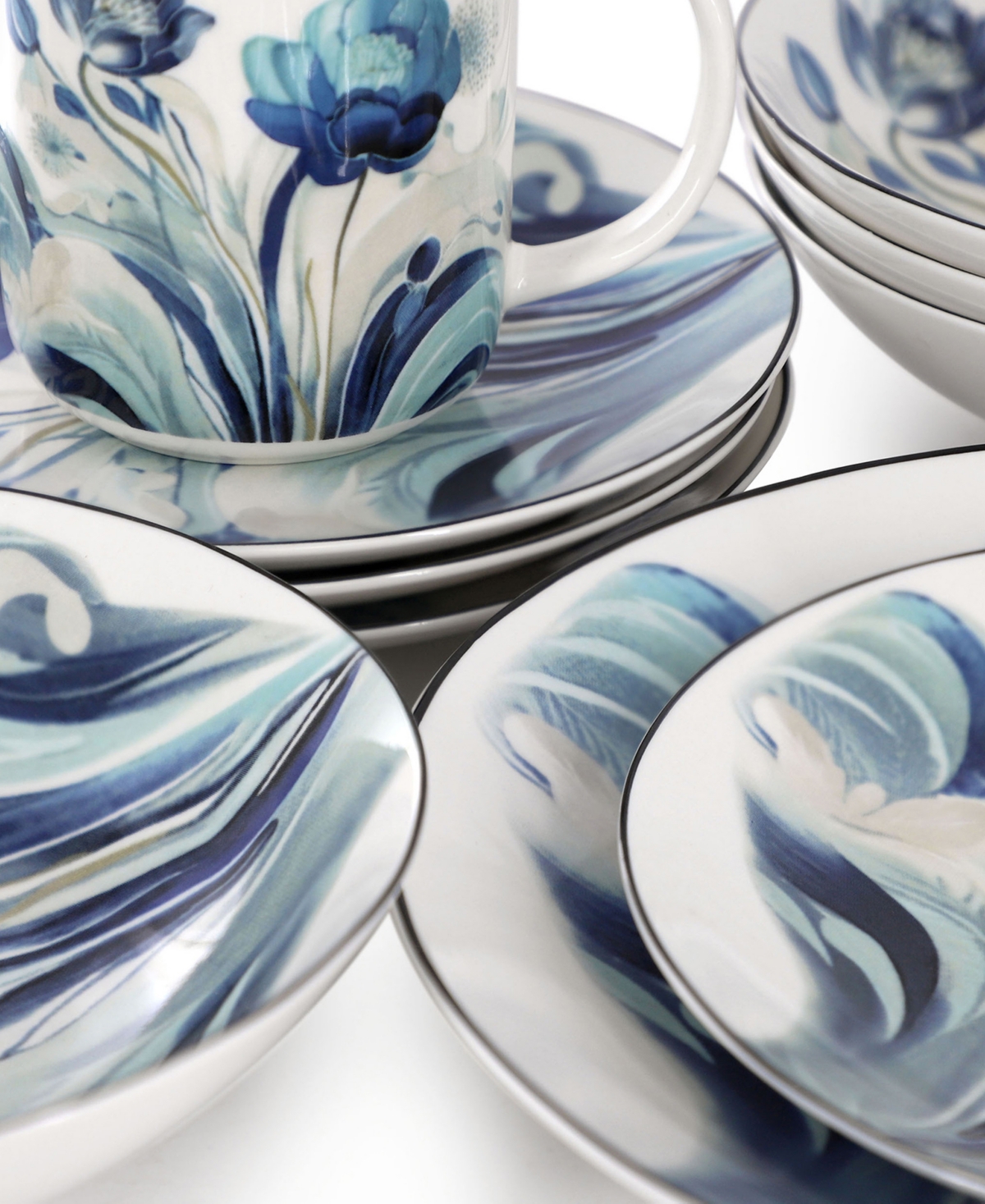 Elama Peony Garden 16-Pc. Dinnerware Set, Service For 4