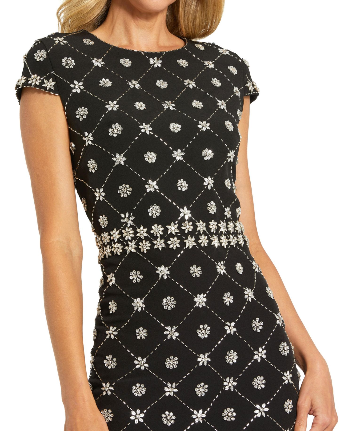 Women's Hand Embellished High Neck Cap Sleeve Midi Dress