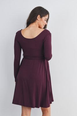 Maternity Scoop Neck Long Sleeve Tie Waist Dress