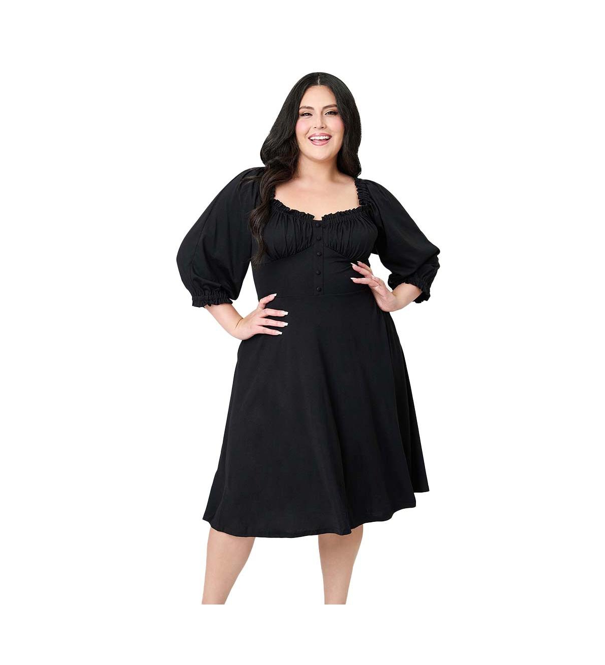 Unique Vintage Plus Size Peasant Sleeve Swing Dress