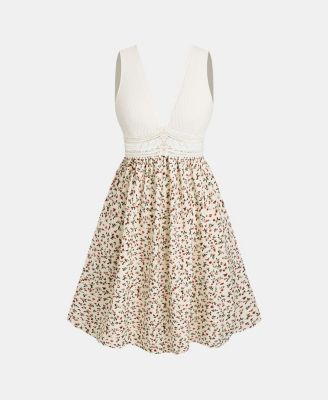 Women's Plunging V-Neck Sleeveless Woven Mini Dress with Lace Detail