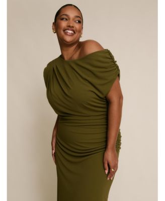 Women's Slash Neck Draped Bridesmaid Dress