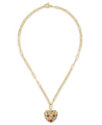 Multi-Gemstone (8.225 ct. t.w.) Carabiner Heart Paperclip Link Necklace in 14k Gold Over Sterling Silver