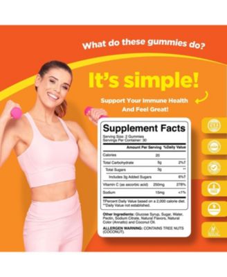 Advanced Vitamin C Gummies for Adults, Orange Flavored Chewable Ascorbic Acid Gummies, Immune Booster and Brain Vitamins Supplement, 60ct