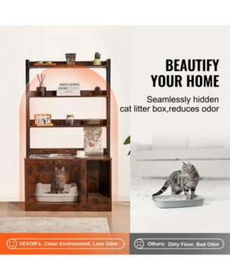 Wooden Cat Litter Box Enclosure with 3 Shelves