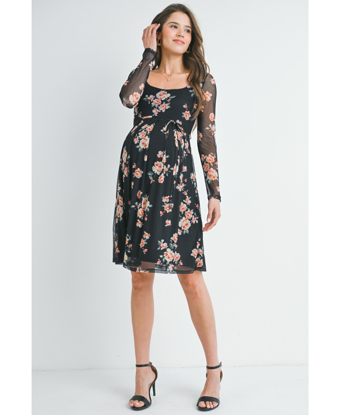 Женское платье Hello Miz Maternity Floral Square Neck Long Sleeve, цвет: Чёрный — фото 3