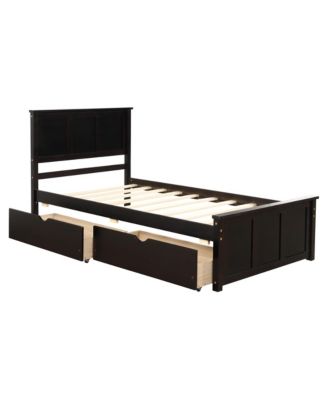 Full Size Wood Platform Bed with House-shaped Storage Headboard and 2 Drawers