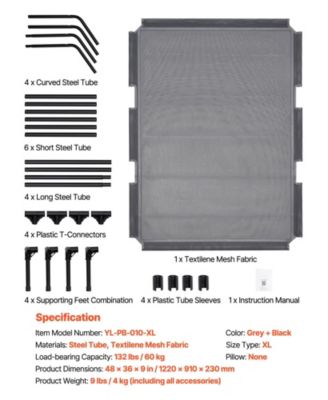 Steel Frame Portable Elevated Pet Cot, XL, Gray