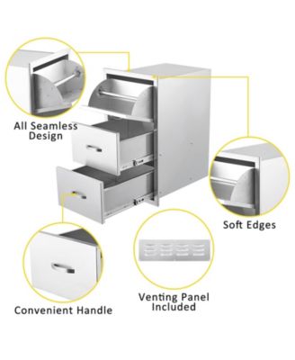 17W x 21D x 30H Inch Outdoor Kitchen Drawers, Paper Towel Holder, Triple Stainless Steel BBQ Drawers, Grill Station