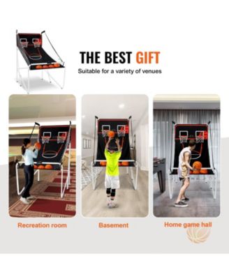 Foldable Basketball Arcade Game, 2-Player Indoor Dual Shot with 4 Balls, 8 Game Modes, Electronic Scoreboard and Pump
