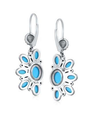 Sterling Silver Half Cluster Sleeping Beauty Turquoise Lever Back Earrings