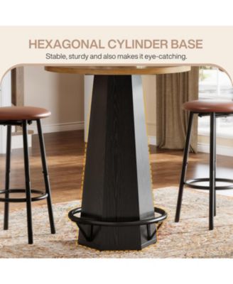 Round Bar Pub Table, 39.4" H Bistro Cocktail Table with Metal Footrest for Drinking & Gathering, Brown & Black