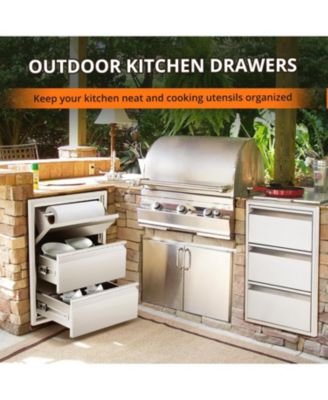 Outdoor Kitchen Drawers, Stainless Steel with Paper Towel Holder, Smooth Glide, Durable BBQ Storage