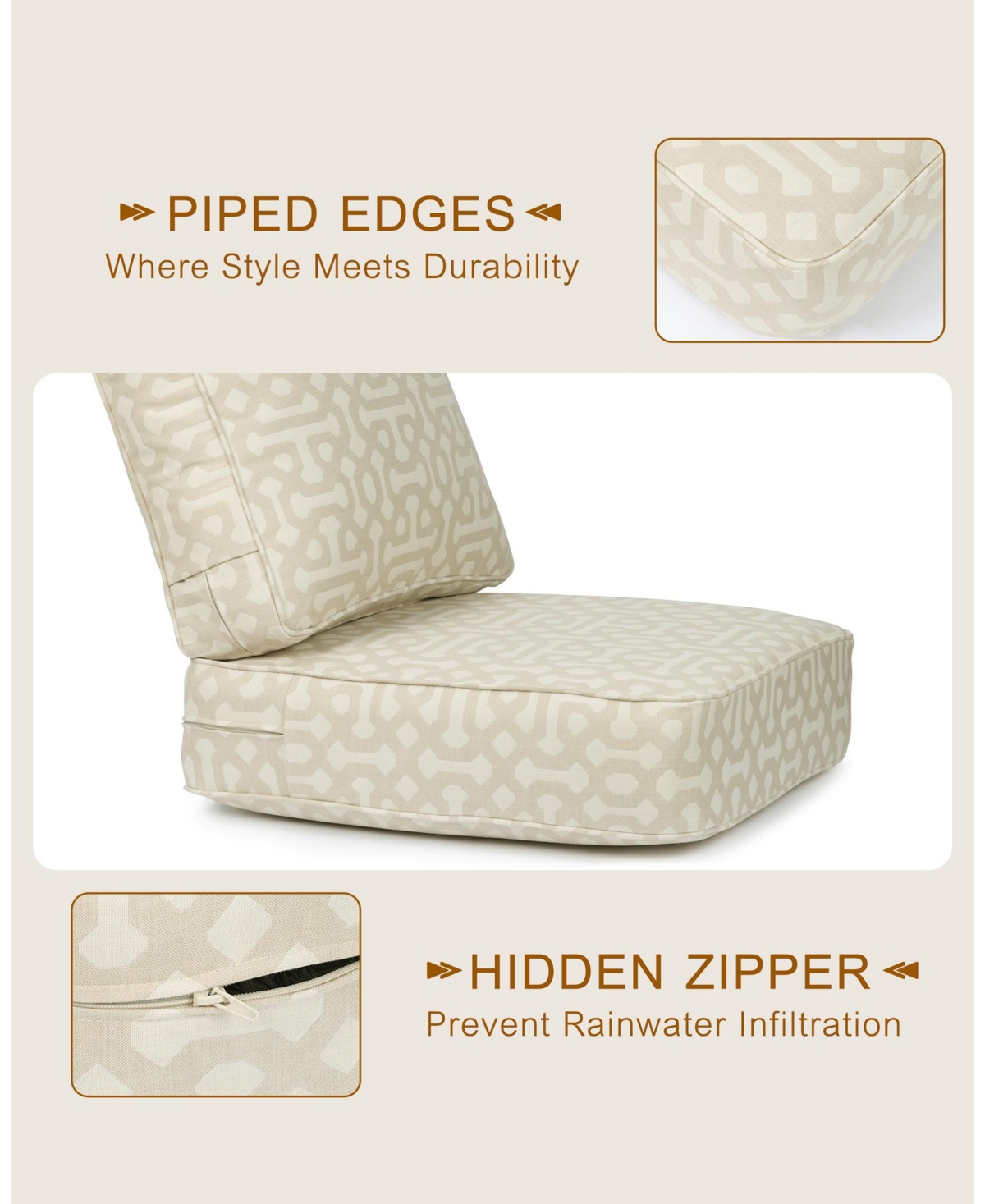 Aoodor Outdoor Patio Chair Cushions Set, Sunbrella Fabric Weather-Resistant Outdoor Cushion with Individual Pocket Springs