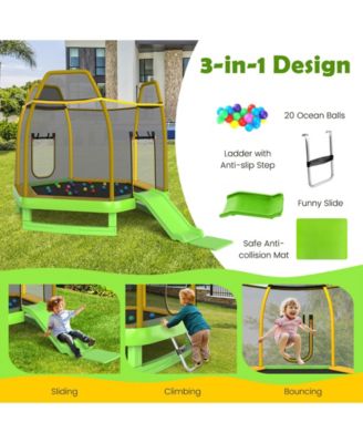 7 Feet Trampoline with Ladder and Slide for Indoor and Outdoor-Green