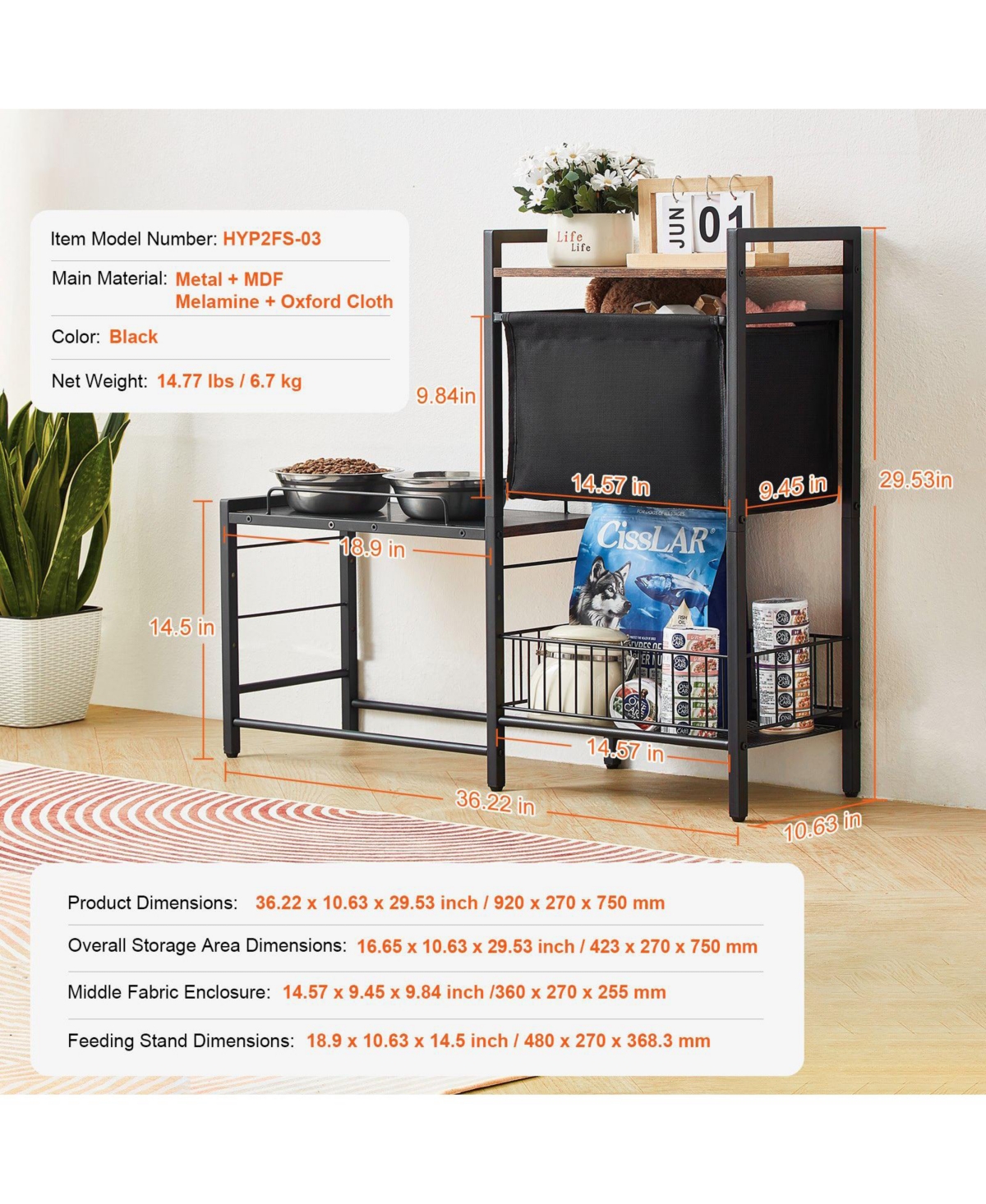 Cozito Elevated Pet Feeding Station with Storage & Organizer