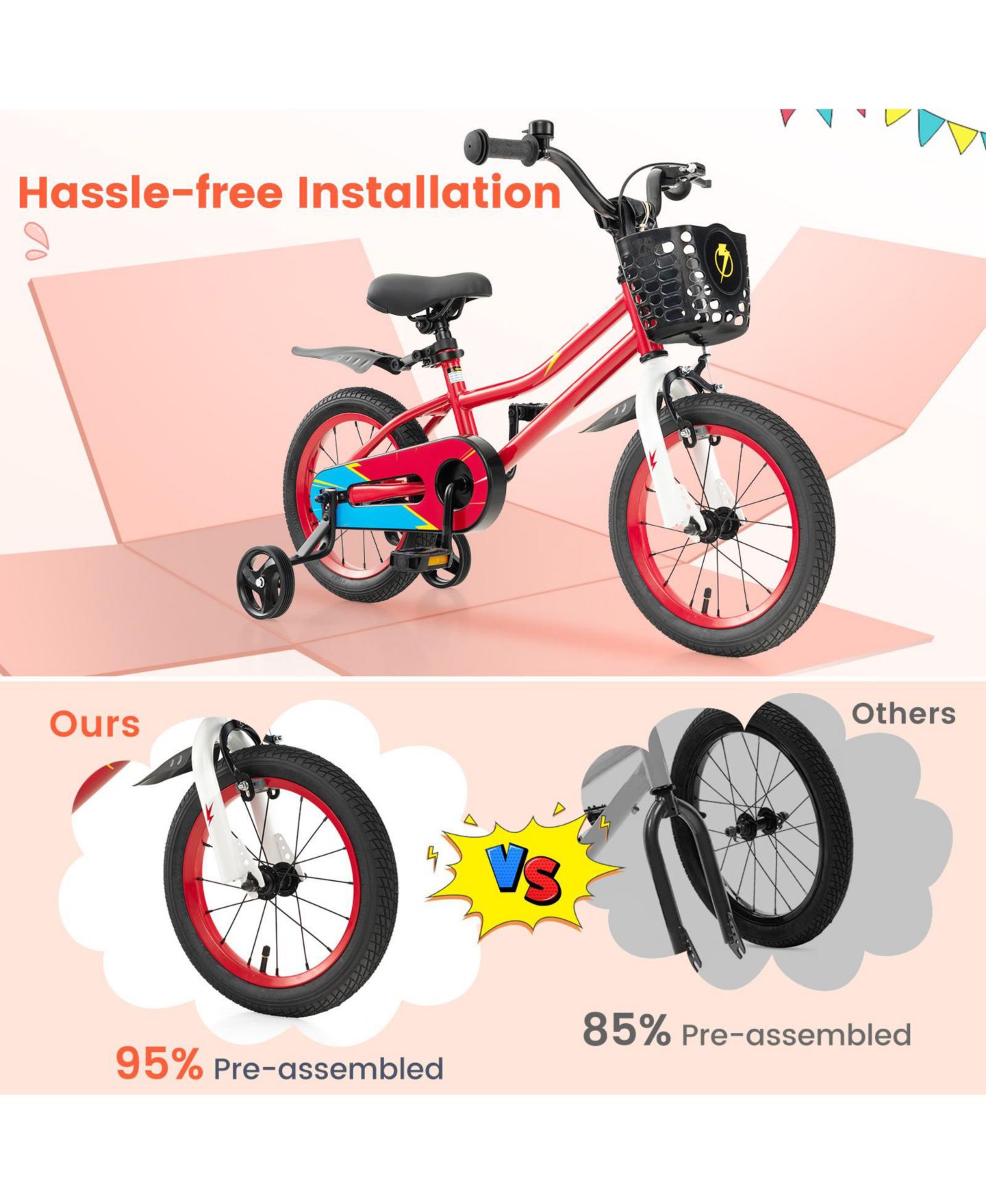 Детская игрушка SUGIFT 14-Inch Kids' Bike with Training Wheels, Adjustable, Ages 3-5, цвет: Красный — фото 7