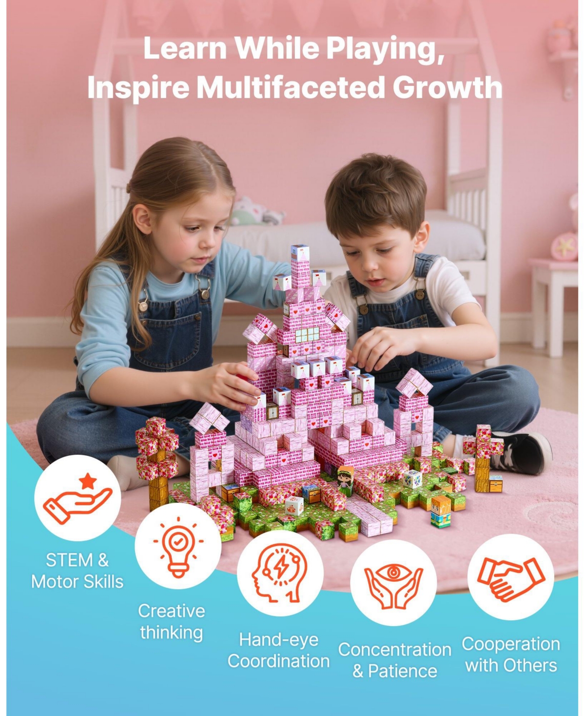 Mecale Magnetic Blocks 100-Piece Princess Castle Magnetic Cube Building