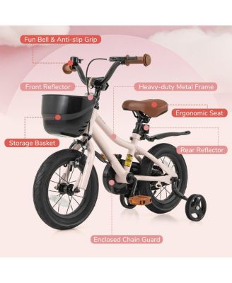 14 Inches Kids Bike with Basket and Adjustable Handlebar for 3-8 Years Old