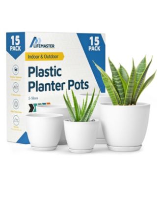 15-pack white plant pots with drainage & saucers, stackable, durable, weatherproof for indoor/outdoor use
