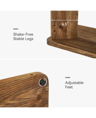 Solid Wood C-Shaped End Table, Farmhouse Wooden Side Table with Book Groove & Holder, 2-Tier Bedside Nightstand