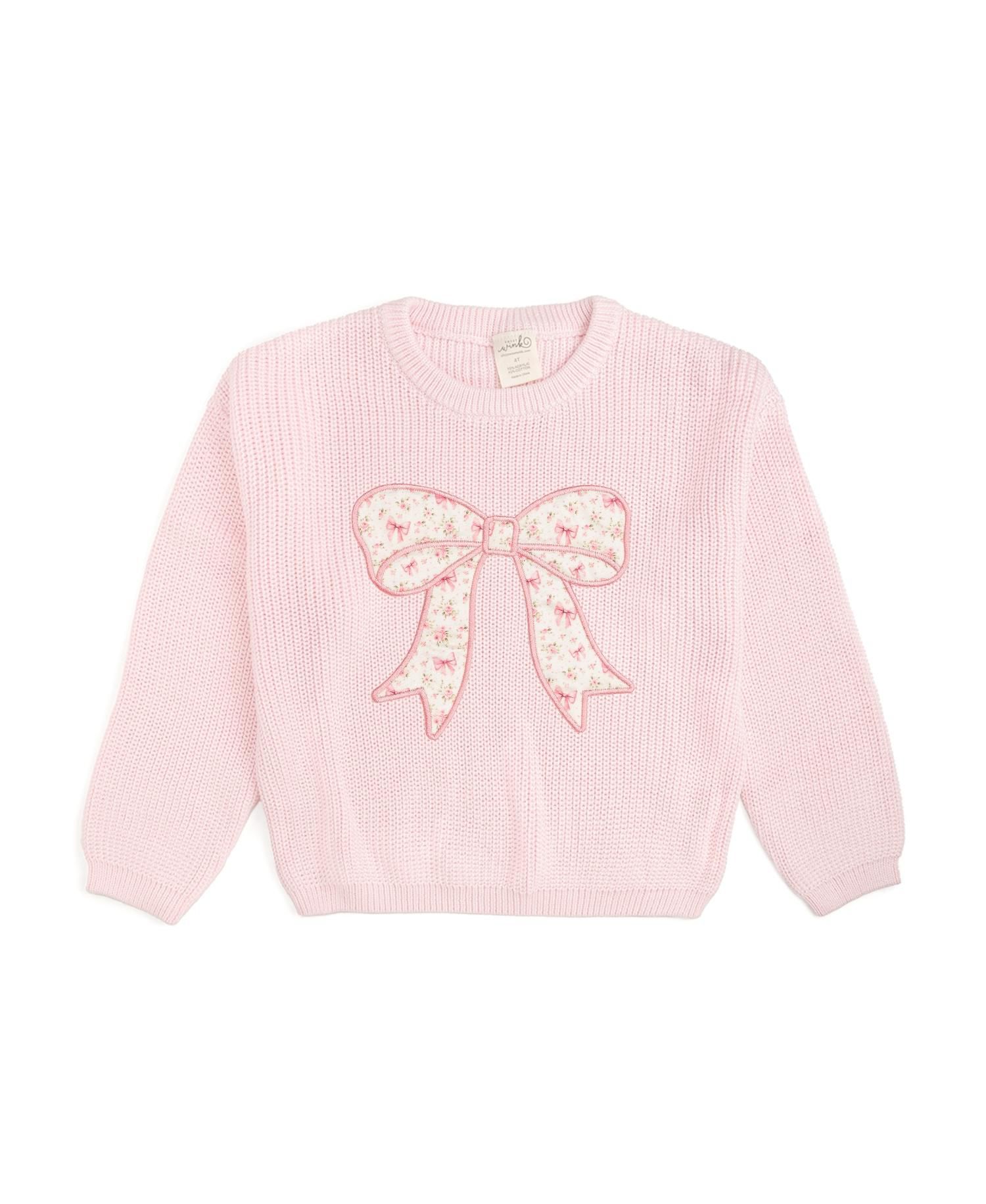 Little Girls Ditsy Floral Bow Knit Sweater