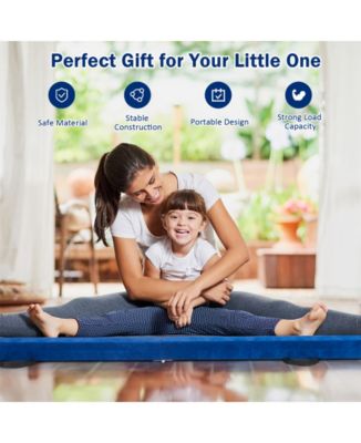 7 Feet Folding Portable Floor Balance Beam with Handles for Gymnasts-Blue